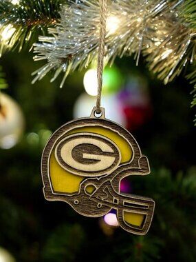 Green Bay Packers Helmet Ornament | Laser Engraved Layered Design | Wood